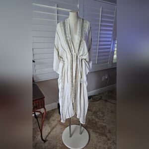 Free People White and Green Textured Kaftan All Size